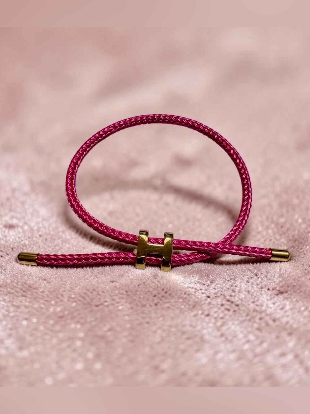 Rosie Pink Braided Rope Cord Bracelet with Gold-Tone Stainless Steel